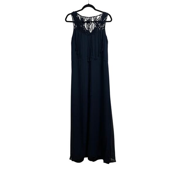Calypso St. Barth Dresses & Skirts - Calypso St. Barth M summer maxi dress navy blue lace rope fringe lined silk